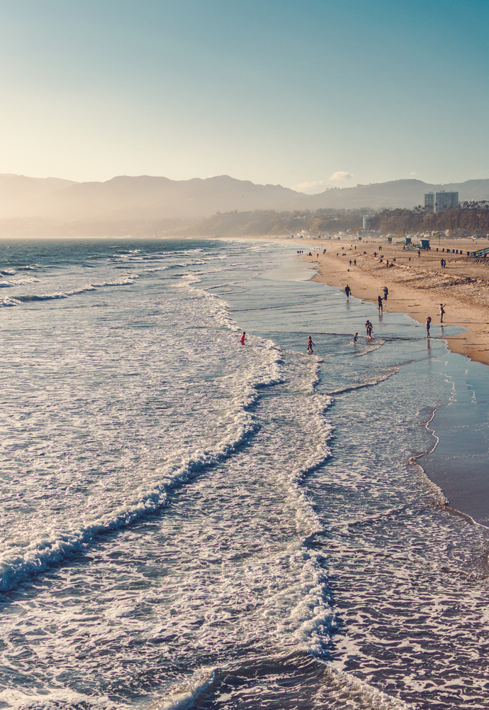 Vertical photo of a California beach.