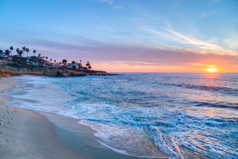 A view of the ocean during a sunset in California.